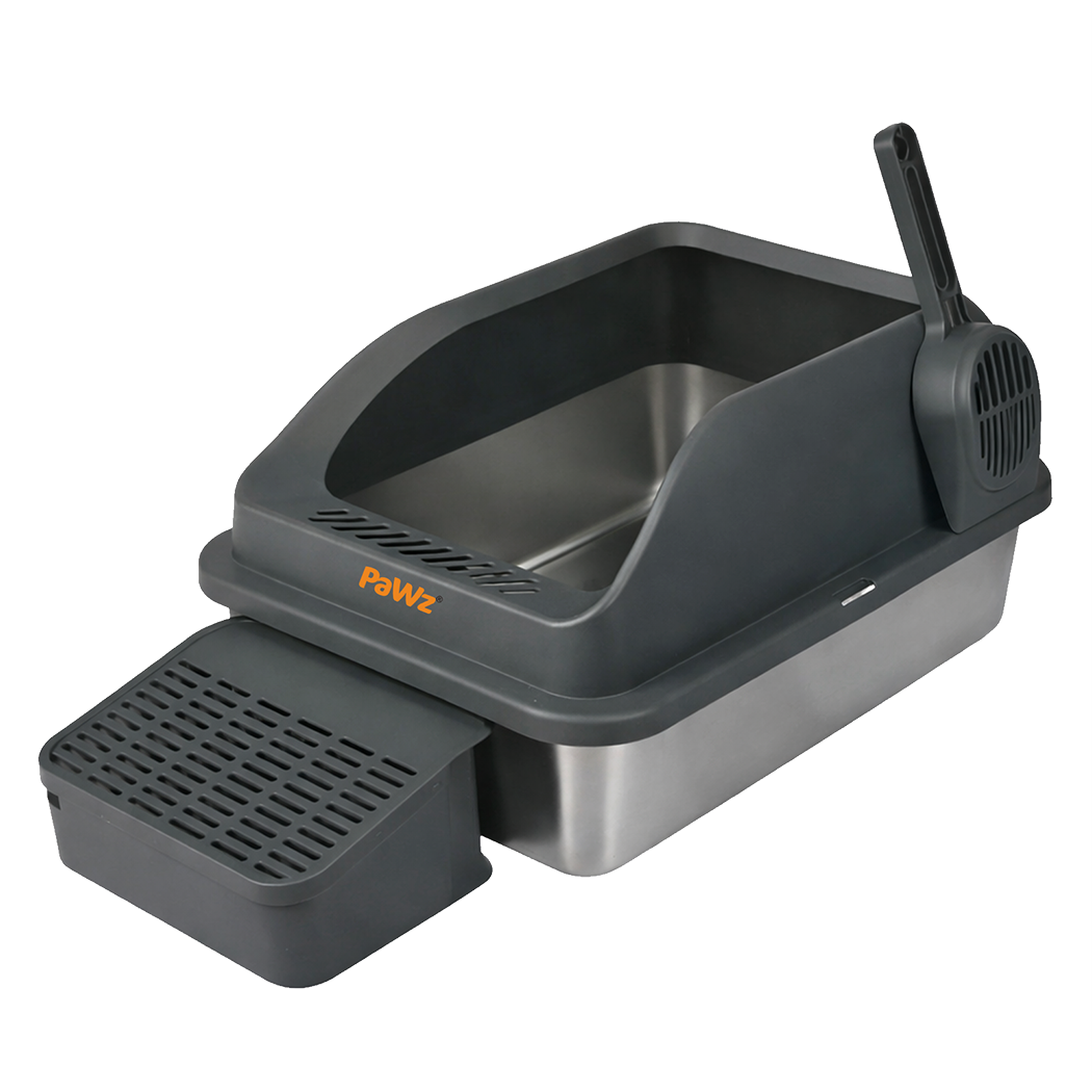 Pawz Stainless Steel Cat Litter Box Big Cats Kitten High Sided Easy Clean Grey - Image 9