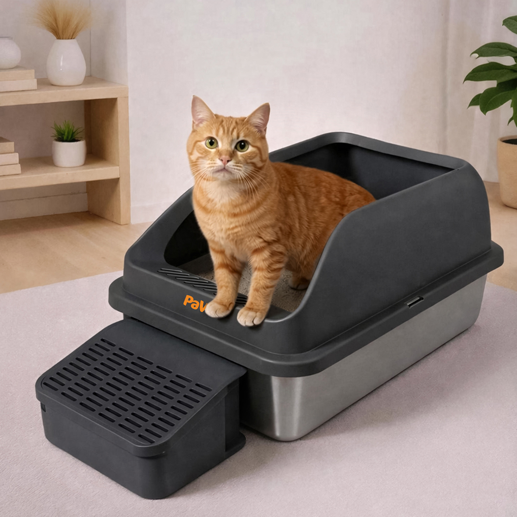 Pawz Stainless Steel Cat Litter Box Big Cats Kitten High Sided Easy Clean Grey - Image 8