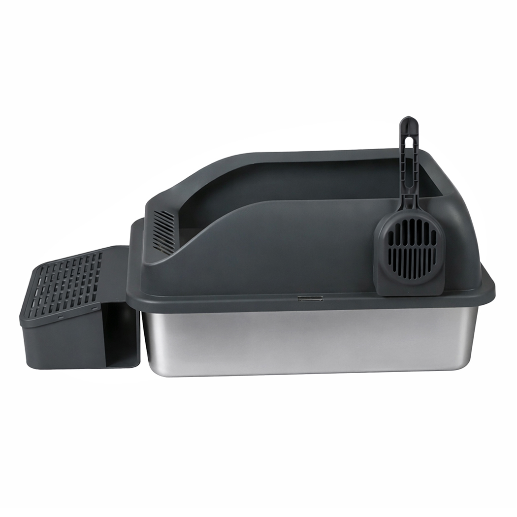 Pawz Stainless Steel Cat Litter Box Big Cats Kitten High Sided Easy Clean Grey - Image 2